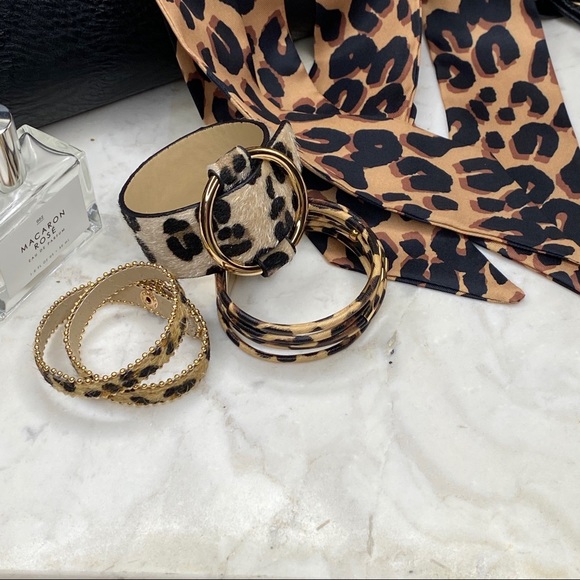4pc Leopard Print Bracelet + Twilly Scarf Set - Picture 6 of 14